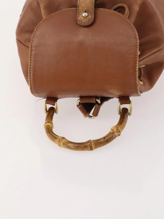 GUCCI Bamboo Backpack Leather Brown Gold Auth 169775 main image 9